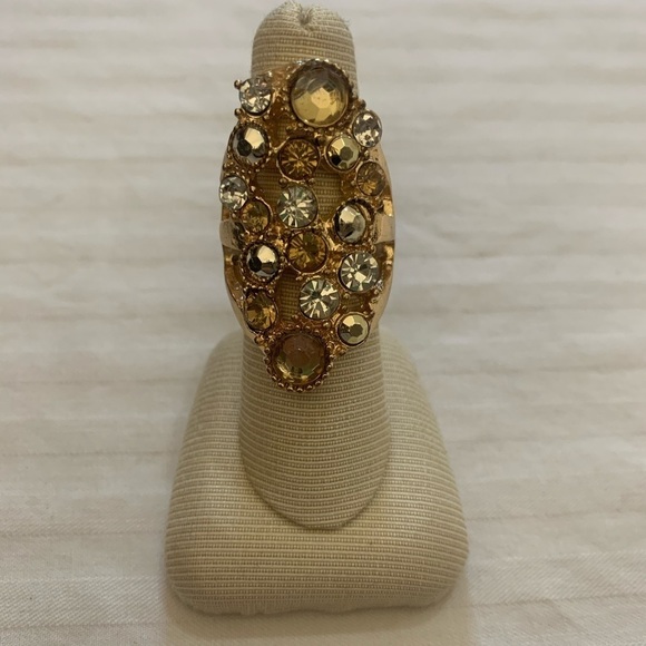 New Beautiful Champagne & Rhinestone Ring Gold - Picture 2 of 10